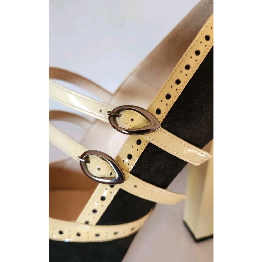 Marchez Vous Italian Spectator Pumps Sz 9 Black/Yellow 5" Heels Mary Jane Retro - Picture 14 of 14